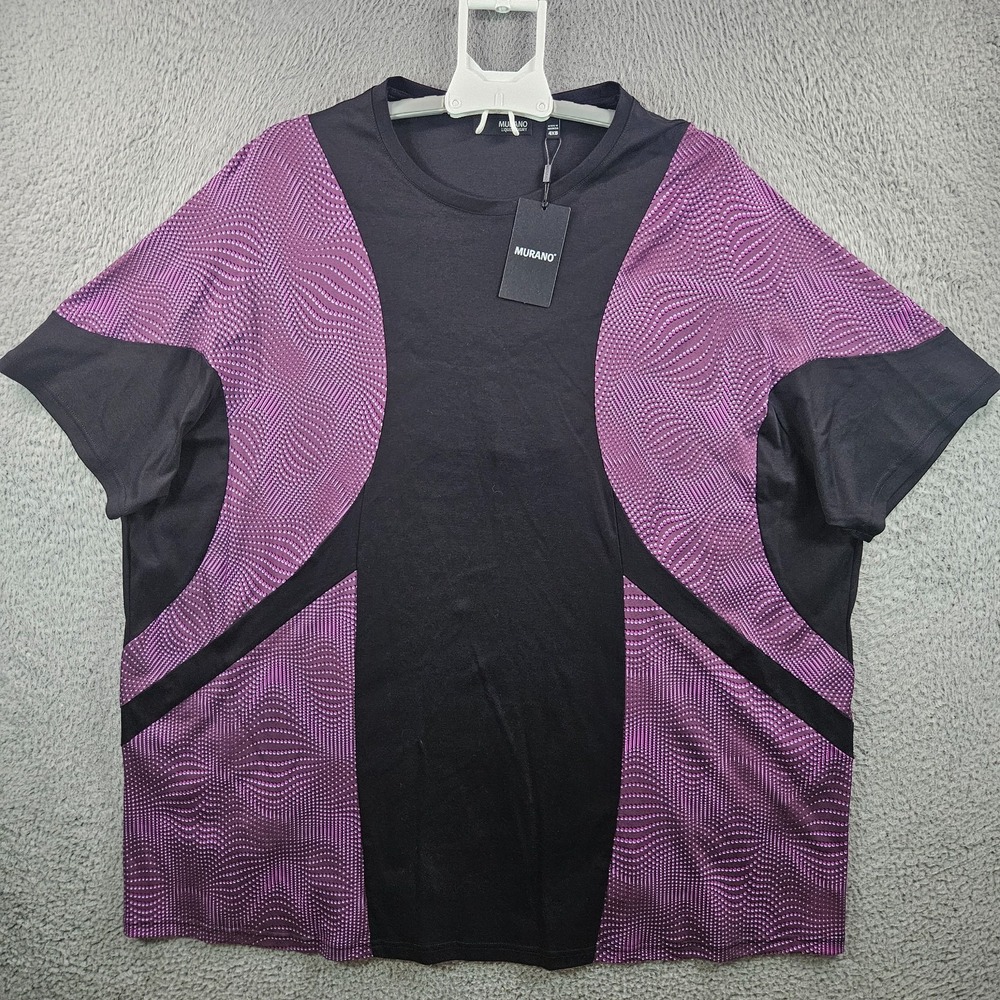 NEW Murano T-Shirt Men 4XB Stretch Short Sleeve Black Purple Liquid‎ Luxury